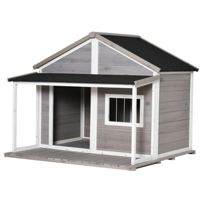 Outdoor Wooden Raised Cabin Dog House w/ Porch, Medium/Large, 53 Lbs., Grey 196393165737