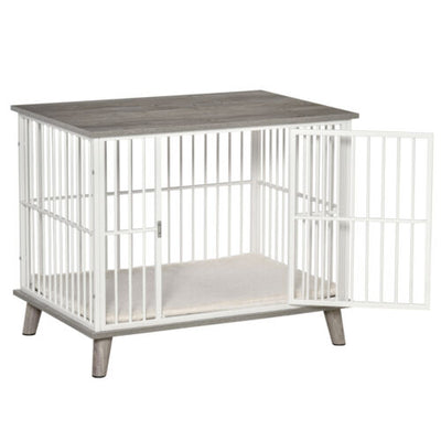 Wooden Dog Crate with Surface, Stylish Pet Kennel, Magnetic Doors, Grey 196393066478