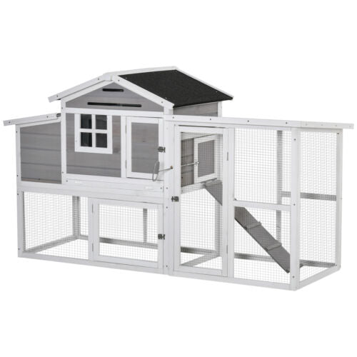 76&quot; Wooden Chicken Coop Hen House with Outdoor Run Nesting Box Slide-out Tray