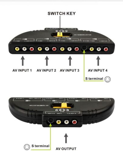 4 Way Port Splitter RCA Audio Video AV Switch Box Game Selector With Cable CA