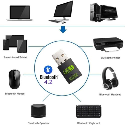 Bluetooth 4.2 USB Wireless WiFi Adapter Network Dongle 600Mbps Windows 2.4G/5G