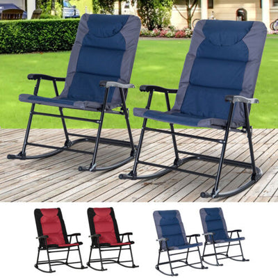 2PC Folding Outdoor Rocking Chair Table Set Oxford Garden Bistro Set