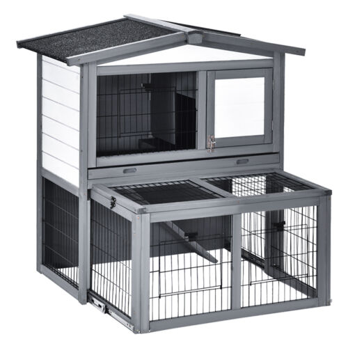 Wood Small Animal Outside Pet Housing Unit with Optional Open Roof and Doors