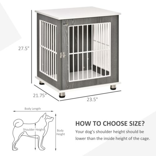 Wooden Dog Crate with Surface, Stylish Pet Kennel, Magnetic Doors, Grey 196393066553