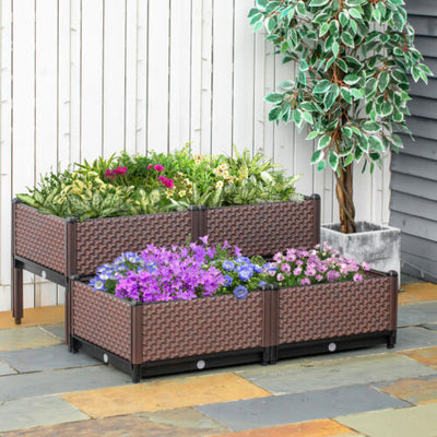 Set of 4 Raised Garden Bed DIY Elevated Planter Box with Self-Watering Design