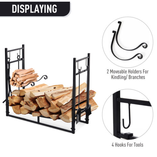 Wood Storage Rack Log Holder with Kindling Holder and 4 Tools Indoor Outdoor