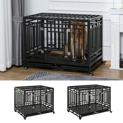 Heavy Duty Dog Pet Crate Kennel Cage Playpen Metal W/ Tray Castor