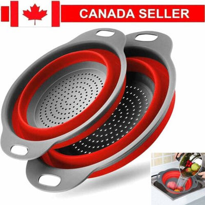 2 Pcs Silicone Kitchen Strainer for Draining Pasta, Vegetable and Fruit (Red)