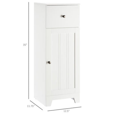 White Bathroom Storage Cabinet Unit with 1 Drawer, 1 Door and Adjustable Shelf