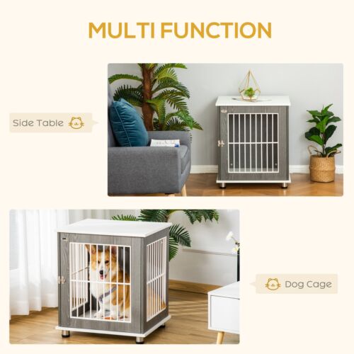 Wooden Dog Crate with Surface, Stylish Pet Kennel, Magnetic Doors, Grey 196393066553