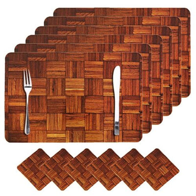 5Pcs Wooden Design PVC Dining Table Placemat For Refrigerator Drawer Place Mat