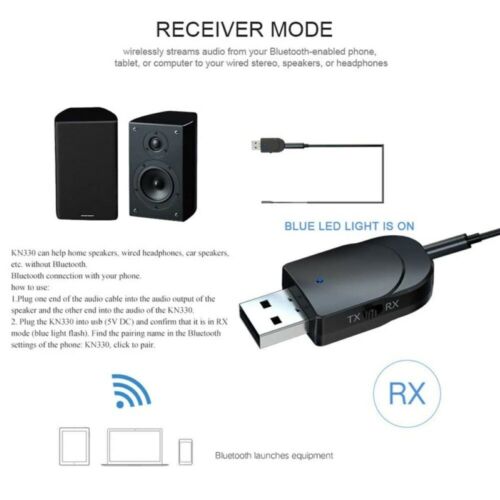 USB Bluetooth 5.0 Audio Receiver Transmitter 3 in 1 Wireless Adapter Dongle Aux