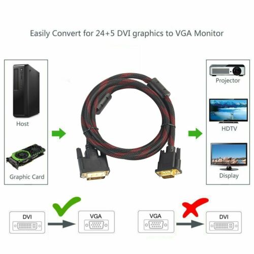 DVI to VGA Cable 24 + 5 Male to Male Cord Adapter Converter for PC TV Computer