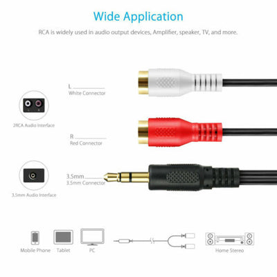 3.5mm Aux Male to 2 RCA Female Adapter Cable Y Audio Jack for iPod MP3 TV Phone