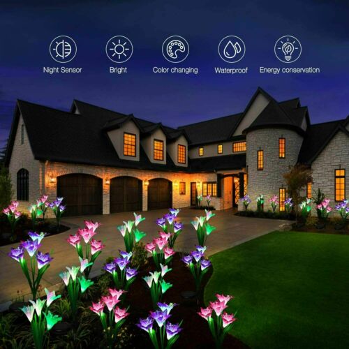 Outdoor Solar Garden Lights, 2 Pack Solar Powered Lights with Lily Flower Lights