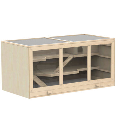 Wood Activity Small Animal Home w/Clean Tray &amp; Large Lockable Roof Door Opening 842525185448