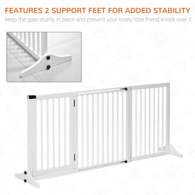 Adjustable Wooden Pet Gate, Freestanding Dog Fence Lockable Doorway, Hall, White 196393070840