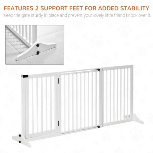 Adjustable Wooden Pet Gate, Freestanding Dog Fence Lockable Doorway, Hall, White 196393070840