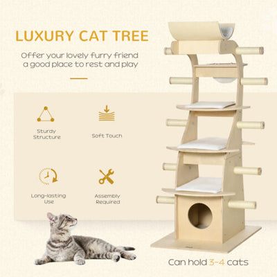 Wood Cat Tree for Climber Kitties, Modern Cat Tree for Indoor Cats, Cat Tower 196393255049