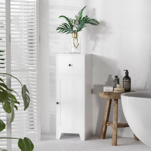 White Bathroom Storage Cabinet Unit with 1 Drawer, 1 Door and Adjustable Shelf