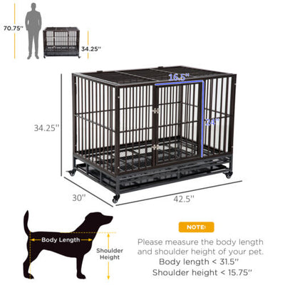 42&quot; Heavy Duty Steel Dog Crate Kennel Pet Cage w/ Wheels 842525120388