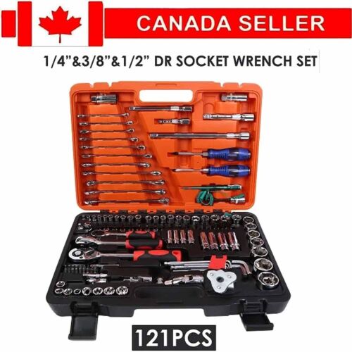 121PCS 1/4” &amp; 3/8” &amp; 1/2”  Socket Ratchet Spanner Wrench Set Repair Tool Kit