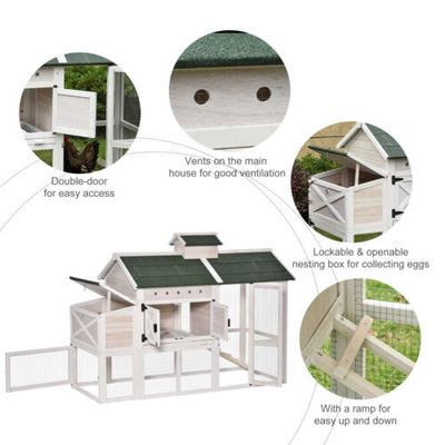 71&quot; Wooden Elevated Chicken Coop with Removable Tray and Nesting Box, White 842525153072