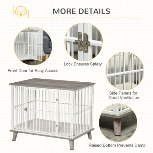 Wooden Dog Crate with Surface, Stylish Pet Kennel, Magnetic Doors, Grey 196393066478