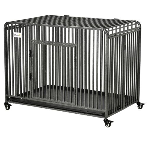 Foldable Heavy Duty Dog Crate on Wheels, w/ Tray, Large and Medium Pups, 43&quot; 196393165485