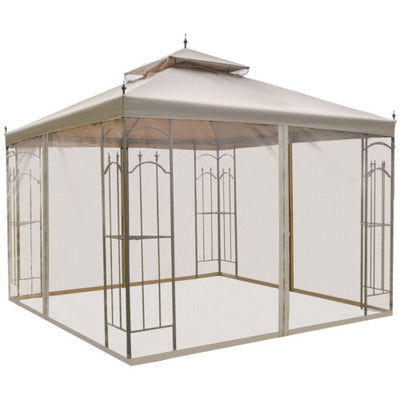 Gazebo 10&apos; x 10&apos; Steel Outdoor Garden Gazebo with Mesh Curtains - Brown