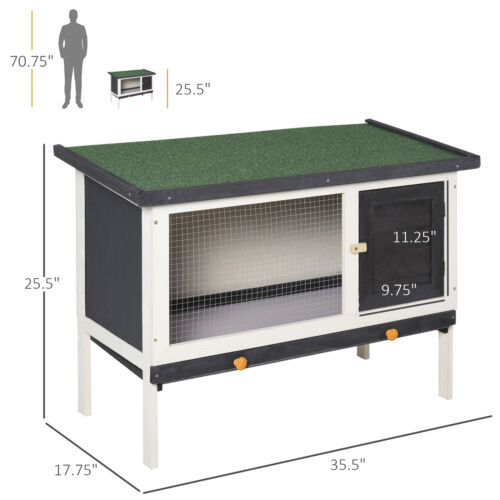 Indoor/Outdoor Wood Rabbit Hutch, Bunny Cage w/Slide-Out Tray, Openable Roof 196393161425