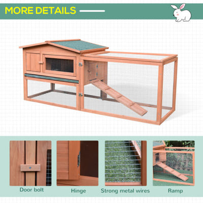 Pawhut Wooden Rabbit Hutch Bunny House Small Animal Habitat w/ Backyard Run Ramp