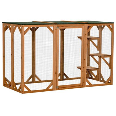 Cat Cage Wooden Pet Enclosure with Waterproof Roof, Platforms, Lock, Orange 196393161371