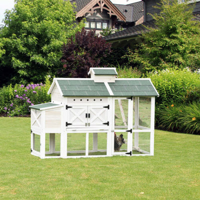 71&quot; Wooden Elevated Chicken Coop with Removable Tray and Nesting Box, White 842525153072