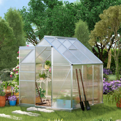 6&apos; x 6&apos; Polycarbonate Walk-in Garden Greenhouse Kit w/ Sliding Door, Clear