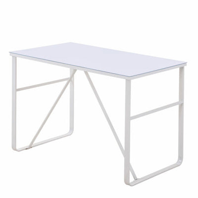 Glass Top Writing Desk Working Station Computer Table for Home, Office, White