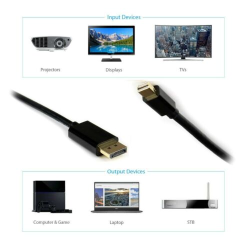 Mini Display Port to DisplayPort Cable 6ft Adapter HD 1080p For Windows MacBook