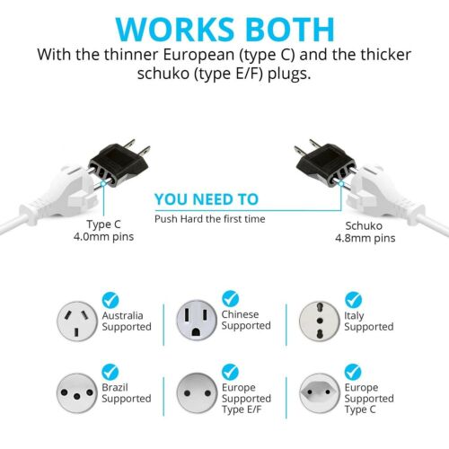 Type C EU to US & Canada Travel Adapter Plug Universal Power Converter (5 Pack)