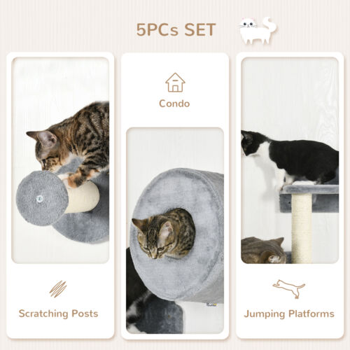 5PCs Cat Wall Shelves with Condo, Scratching Post, Jumping Platform, Cushion