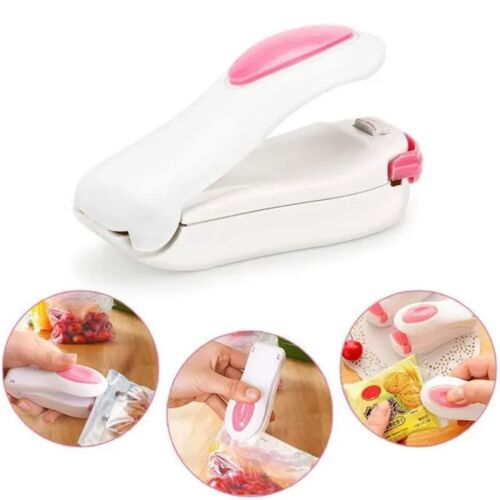 4X  Mini Hand Held Heat Sealer Super Sealer Mini Sealing Machine (White &amp; Pink)