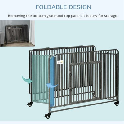 Foldable Heavy Duty Dog Crate on Wheels, w/ Tray, Large and Medium Pups, 43&quot; 196393165485