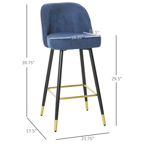 Set of 2 Upholstered Barstools Fabric Bar Chairs with Gold-Capped Steel Legs
