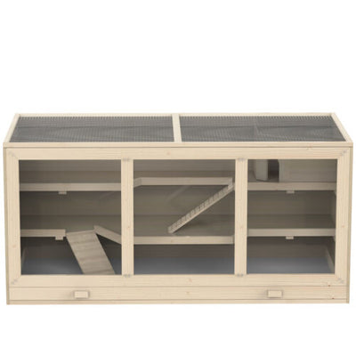 Wood Activity Small Animal Home w/Clean Tray &amp; Large Lockable Roof Door Opening 842525185448