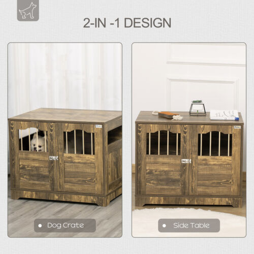 Wooden Dog Crate with Surface, Stylish Pet Kennel, Magnetic Doors, Brown 196393066485