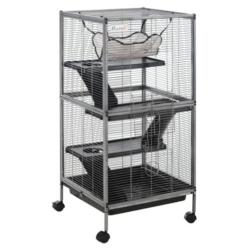 Large Rolling Metal Small Animal Cage with Hammock &amp; 4 Doors, Removable Tray 842525195133