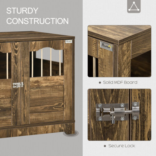 Wooden Dog Crate with Surface, Stylish Pet Kennel, Magnetic Doors, Brown 196393066485