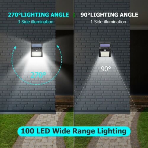 2X Solar Power 100 LED Light PIR Motion Sensor Outdoor Security Lamp Wall Garden