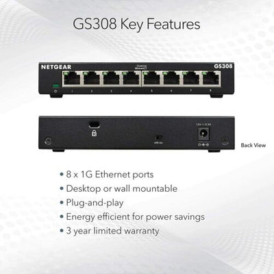 Energy Efficient 8 Port Gigabit Ethernet Switch W/ Sturdy Metal Fanless Housing