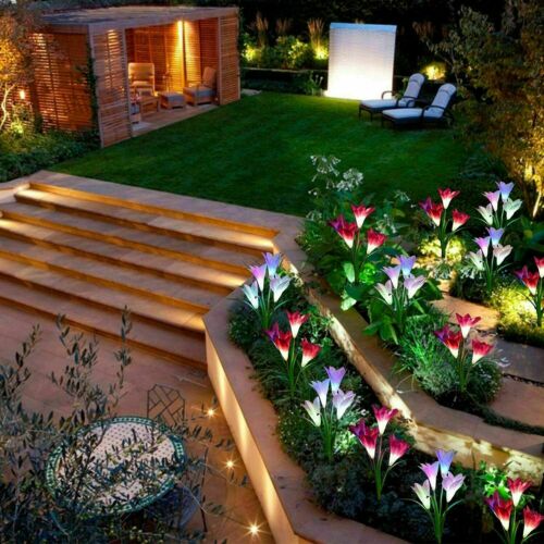 Outdoor Solar Garden Lights, 2 Pack Solar Powered Lights with Lily Flower Lights