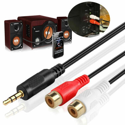 3.5mm Aux Male to 2 RCA Female Adapter Cable Y Audio Jack for iPod MP3 TV Phone